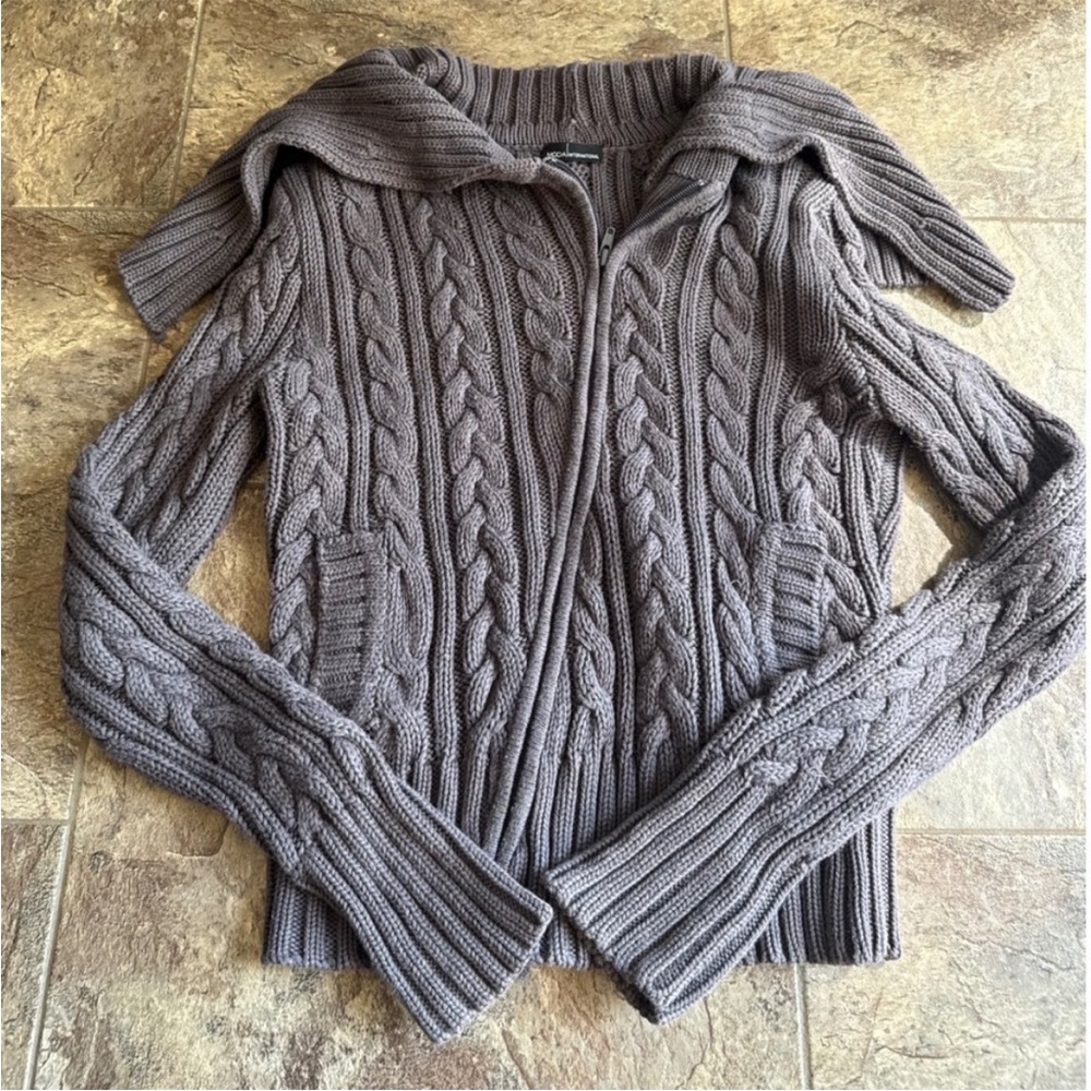 Moda International Cable-Knit Zip Sweater